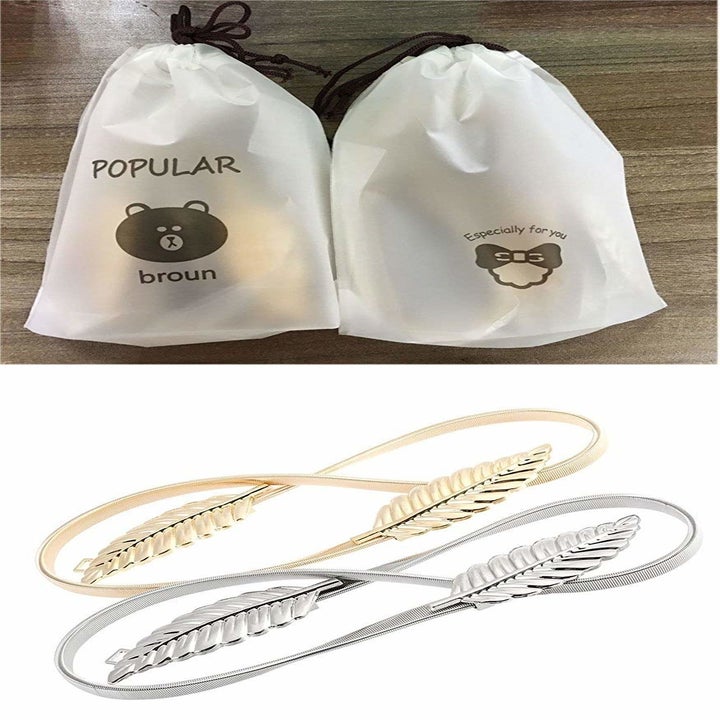 the belt in gold or silver next to carrying pouches