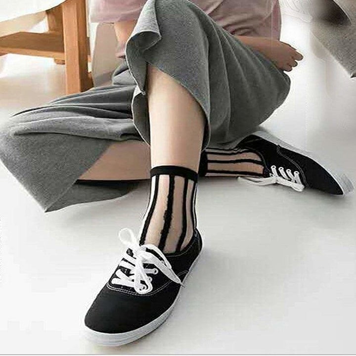 sheer socks with black stripes