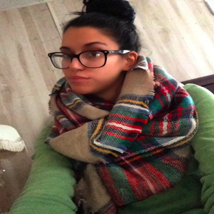 tan scarf with plaid design