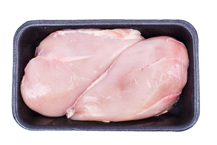Fresh chicken breasts should be pink with white fat. Avoid chicken that looks grey or has fat that looks a bit yellow. The flesh should be firm and spring back when you press on it, and the chicken breasts shouldn't be sitting in a ton of excess liquid. When all else fails, just make sure to check the sell-by date and grab the freshest pack.Learn more: Read more about what to look for when buying chicken.