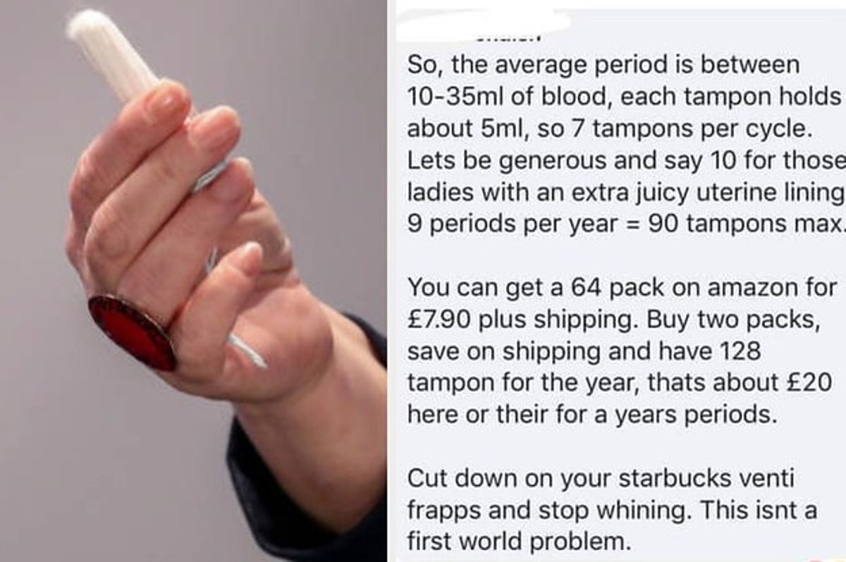 A Person Has Been Corrected After Women Only Use 7 Tampons A Period Cycle That They Stop "Whining" About The Costs