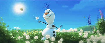 gif of Olaf from &quot;Frozen&quot; twirling in the grass in the sun