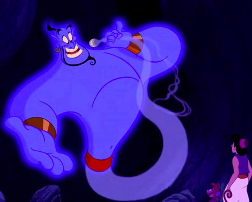 who appears when aladdin rubs the lamp