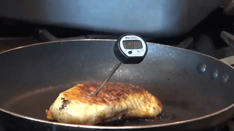 When chicken is dry, it's most likely because it was overcooked. Although there are a few ways to check if chicken is cooked (such as by touching it or looking at the color of the juices), the only surefire method is using a thermometer. You want your chicken to register an internal temperature of 165° F in the thickest part of the breast. If you don't have a thermometer and cook chicken often, do yourself a favor and buy one.Get an instant read thermometer on Amazon for $10.99.