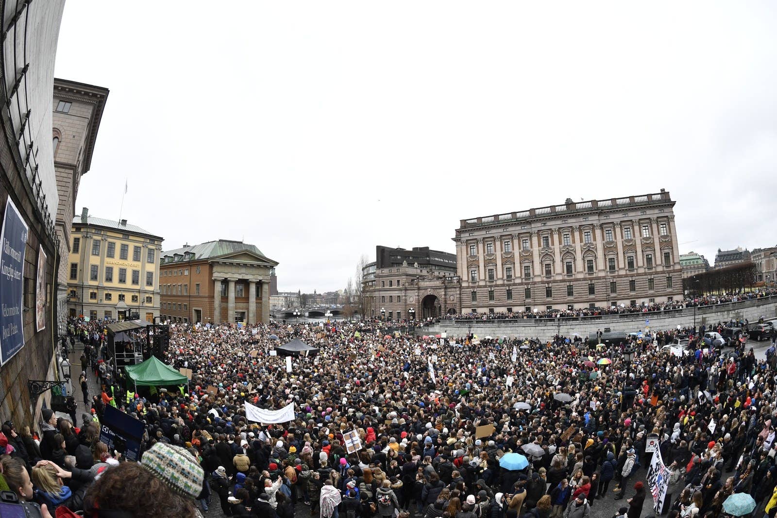 Огромный протест перед шведским парламентом в Стокгольме.
