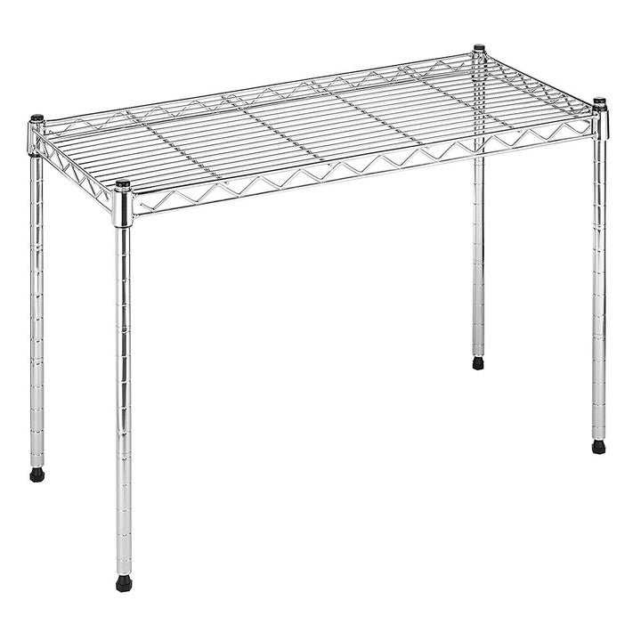 Closeup of the wire shelf with four long legs