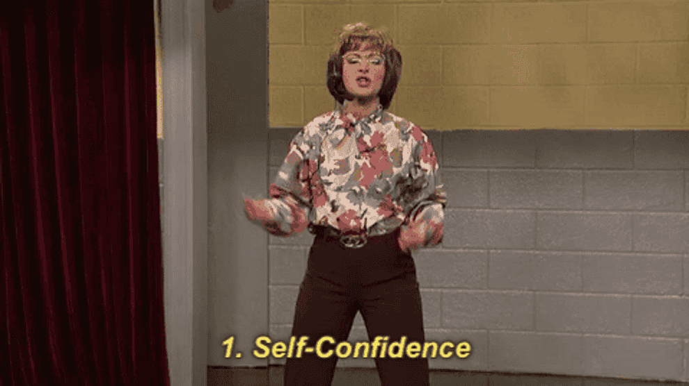 A gif of Nasim Pedrad on &quot;Saturday Night Live&quot; saying &quot;1. Self-Confidence&quot;