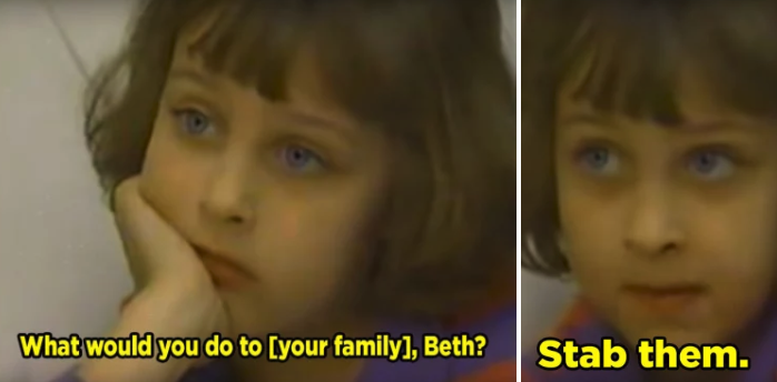 Beth Thomas being interviewed as a child