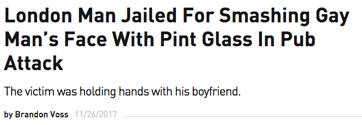 新闻标题:伦敦人因用品脱玻璃杯砸同性恋男人的脸在酒吧的攻击