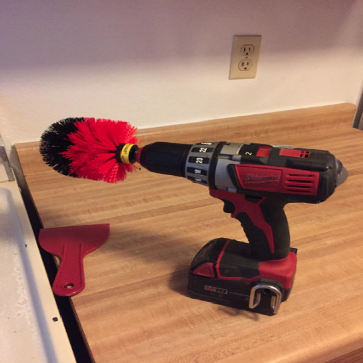 Reviewer image of brush attached to power drill