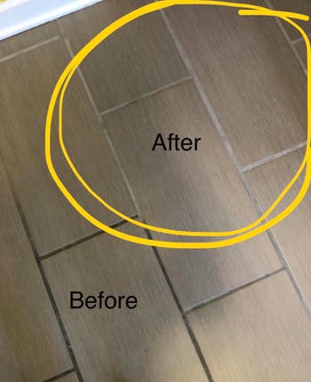 A customer review photo showing the progress on her grout