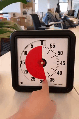 I have ADHD and have used various tools throughout my education to keep me organized and on-task. This is one of the best. I personally set 30 minute increments for any given task, an hour becomes too much time and I get side-tracked. It’s not that I must finish my task in 30 minutes, but rather I am kept aware of time passing in the first place and that helps me stay focused. The red film that disappears is a necessary visual representation of time that really makes this clock better than just a timer on my phone. I keep it within view and whenever I feel my mind trailing off I can quickly glance up and say, “oh wow that was 10 minutes of distraction, better get back into it."Get it from Amazon for $28.69 (available in two sizes).