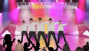 Bo in boyband consisting of his clones dancing like the backstreet boys