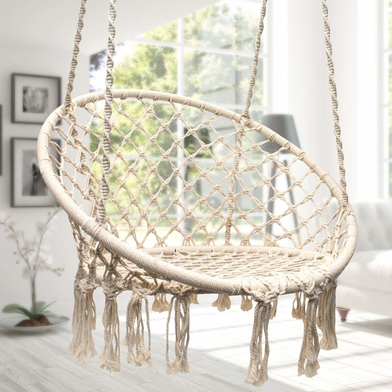 Swing chair hanging in room