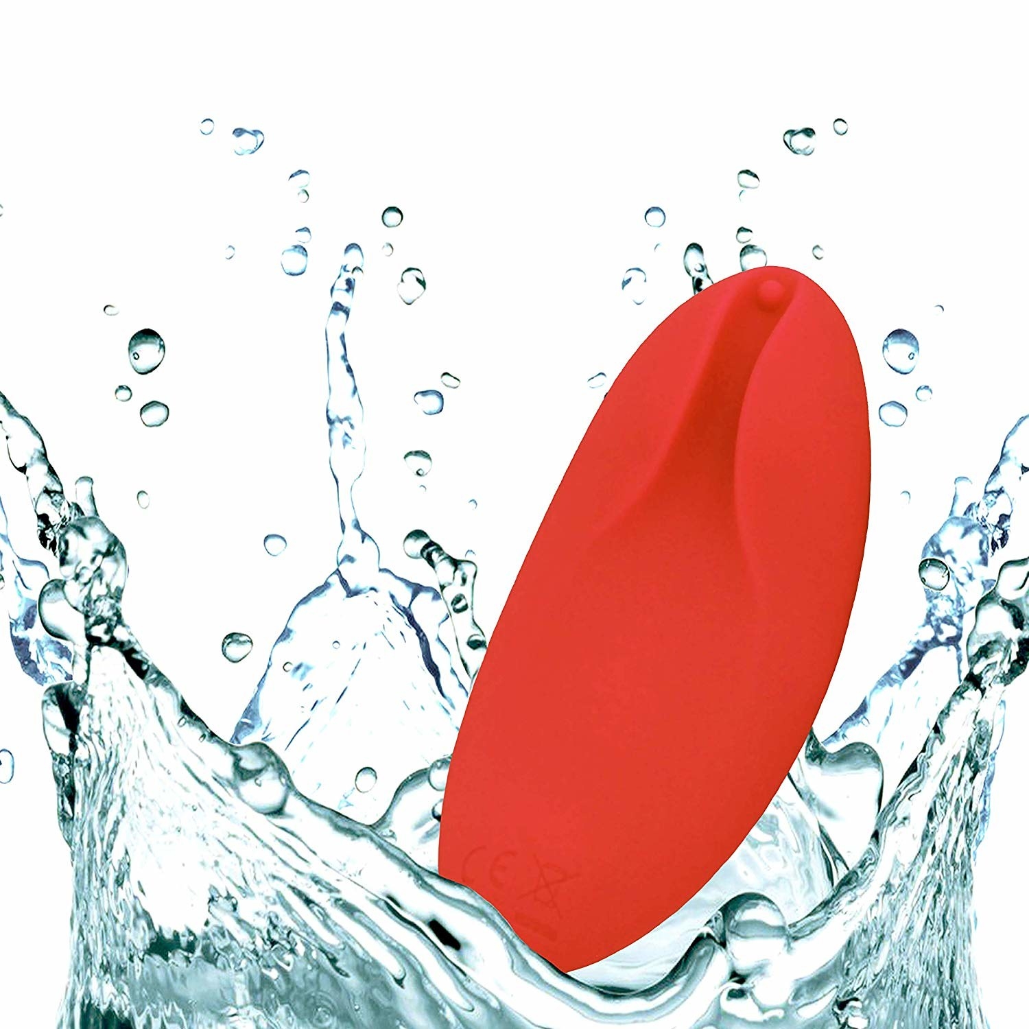 An egg-shaped vibrator splashing into a pool of water 