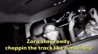"Zora stay ready/choppin the track like a machete/my duality comes at night/my red romper gives you fright."