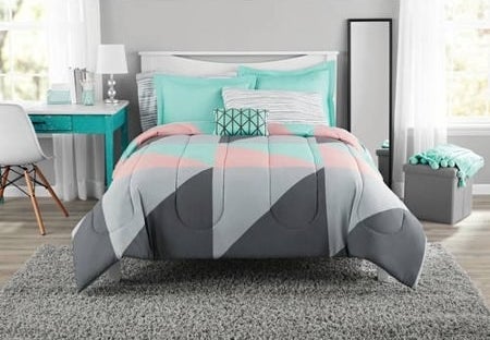 It comes with a comforter, sham, flat sheet, fitted sheet, pillowcase, and decorative pillow.Promising review: &quot;Recently purchased this comforter set and I&#x27;m a proud owner. First of all, I love the funky, upbeat modern style of this particular sheet set; it&#x27;s vibrant and uniquely designed. It&#x27;s soft and comfortable, lightweight and easy to wash. Overall a great product!&quot; —Klove9191Price: .15+ (available in three sizes)