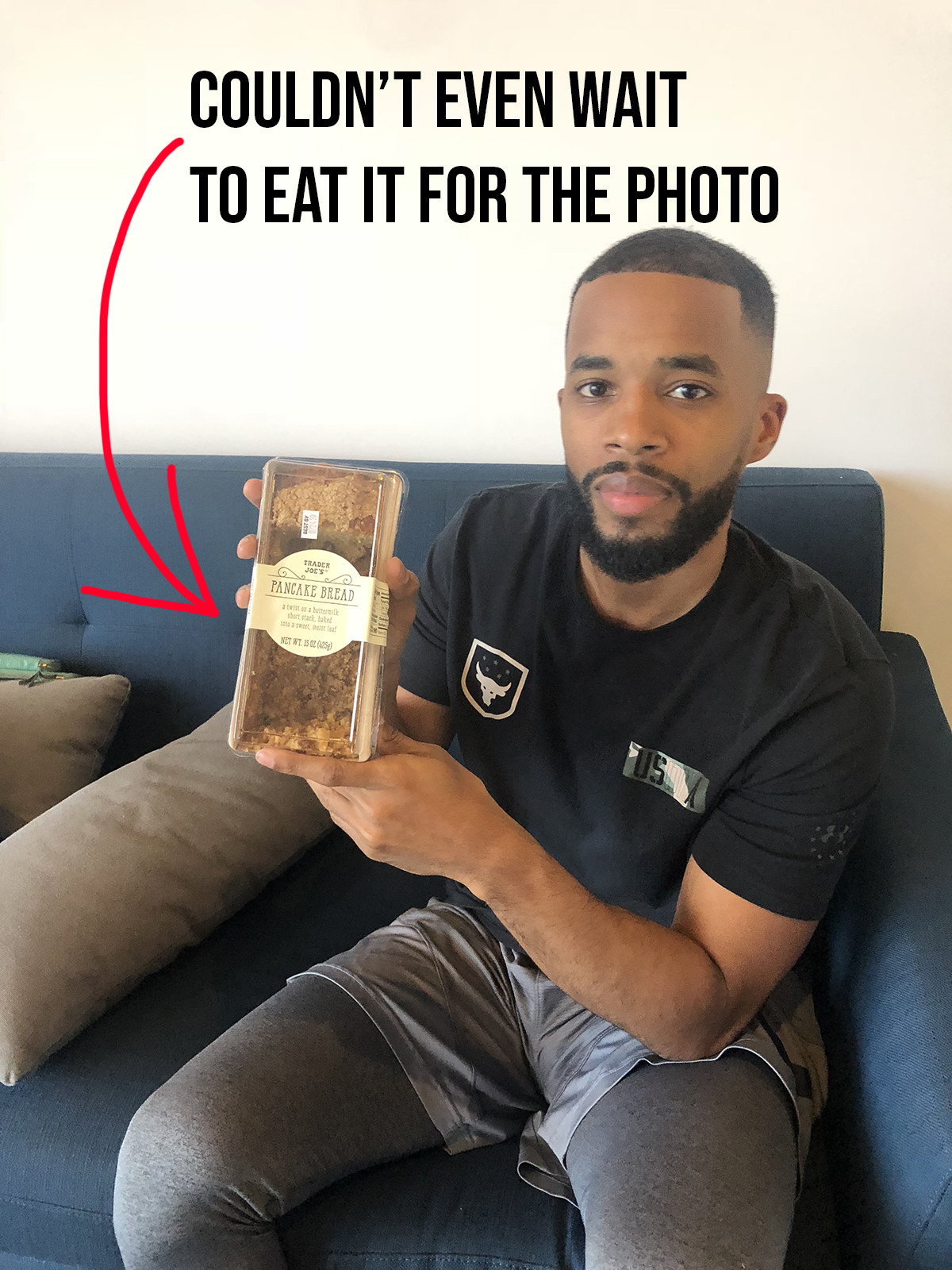 Christopher Hudspeth holding up his pancake bread.