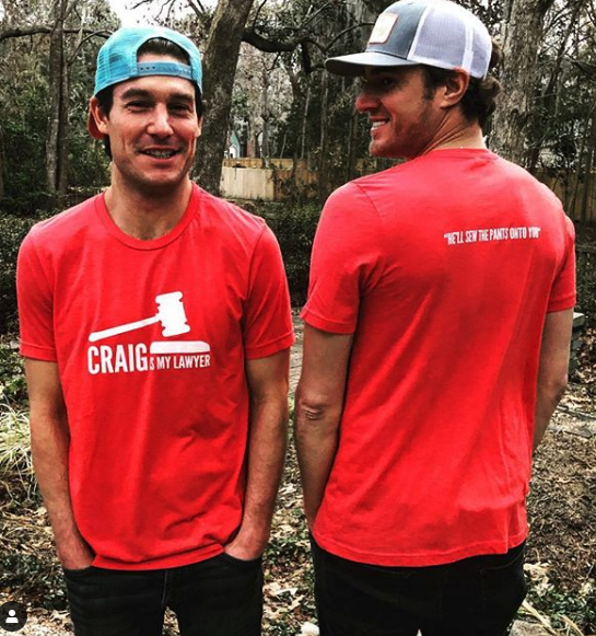 shep and craig in "craig is my lawyer" shirts