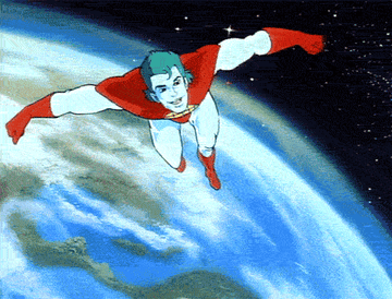 captain planet cartoon flying around the earth