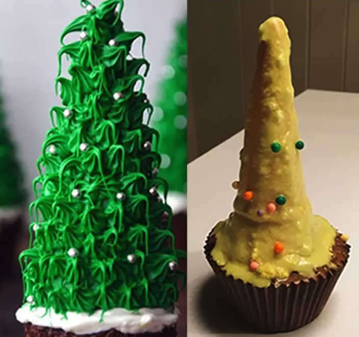 “I had hoped a few colored ball bearings would save my Christmas tree cupcakes. Alas, it just made them look even sadder.”—barneyleigh