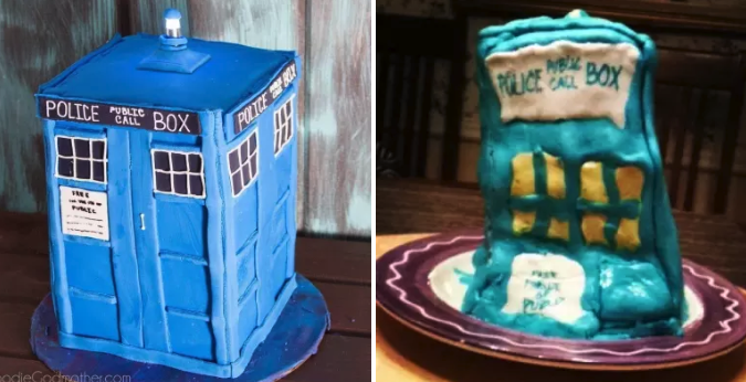 "My sister and I had been watching Cake Boss and decided we could handle making a TARDIS cake for the Doctor Who anniversary. It started melting almost instantly."—cecilian4b