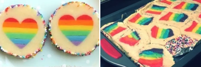 “My girlfriend and I tried to make rainbow heart cookies. Oops.”—emilyd4