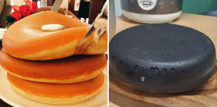 "We tried making those giant, fluffy pancakes that we kept seeing on Pinterest with a rice cooker. The edges became *slightly* burnt…"—kannao
