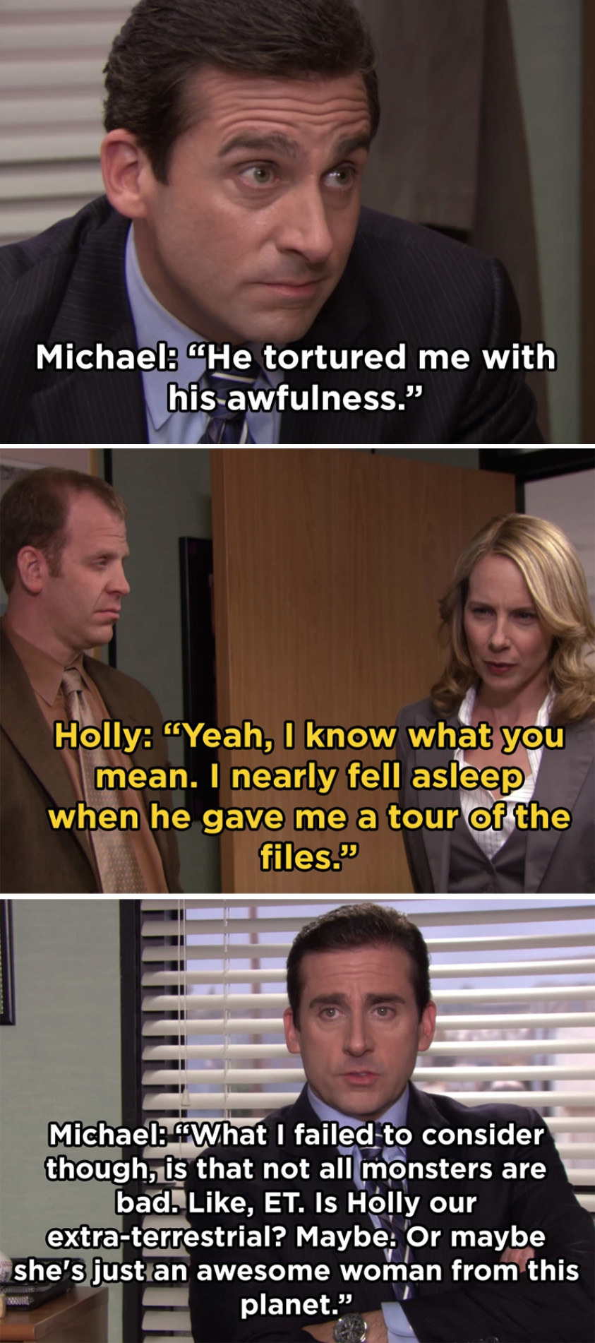 "They were meant to be and it was great seeing Michael fall for someone who really loved him back and was his perfect match. Personally, I liked them more than Jim and Pam."—madelynioned
