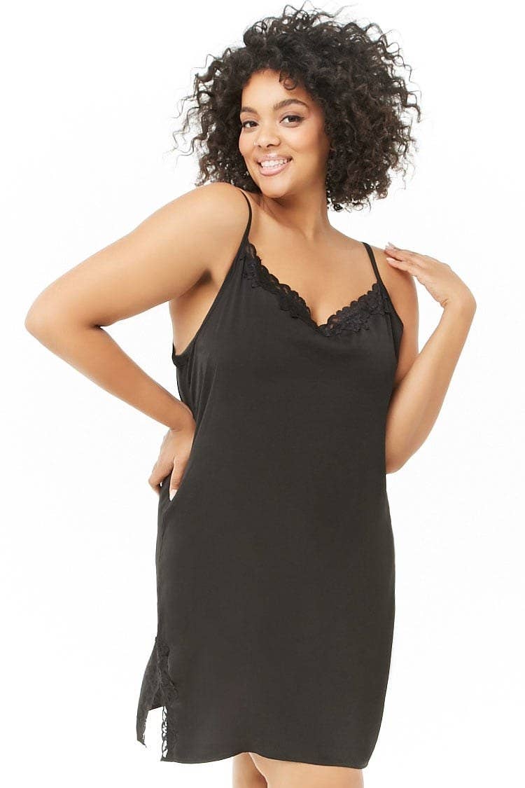chinese dress ladies Plus Size Lace & Velvet Mini Dress Black / 1x main image 0