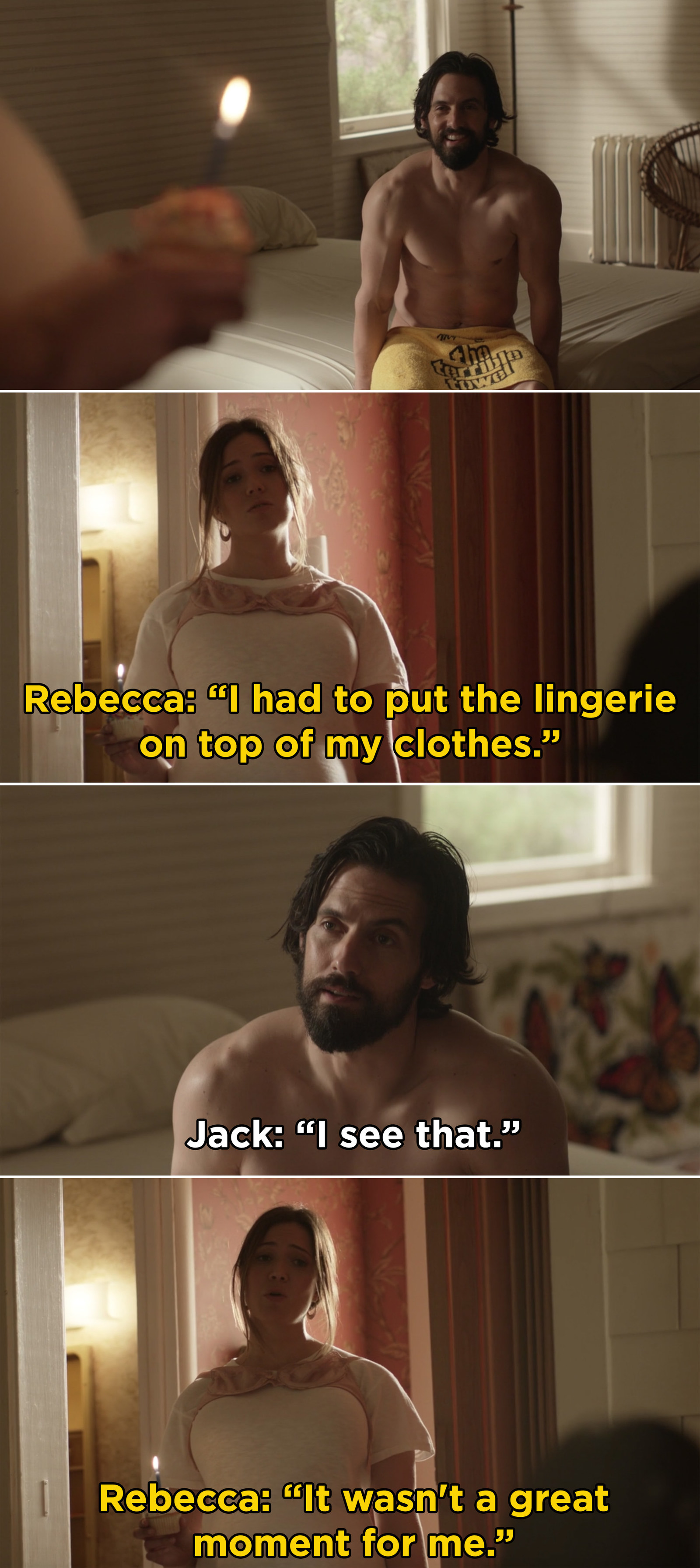 "In the very first scene of the show, I knew that Jack and Rebecca would be this epic love story. Just their first scene with Jack watching a very pregnant Rebecca dance, they were amazing together."—cassien4232a1eff