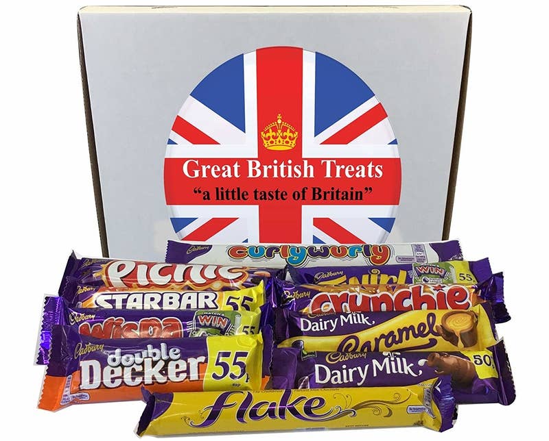 Includes one of each: Flake, Picnic, Double Decker, Crunchie, Dairy Milk, Starbar, Wispa, Dairy Milk Caramel, Twirl, and Curly Wurly.Get it from Amazon for $11.20.