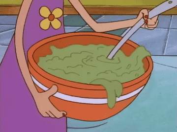 GIF of Hey Arnold character putting green goop on their face