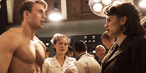 The director liked it so much that they even shot a few different versions of that scene: "When Chris Evans first took his shirt off on the set of Captain America, I just instinctively grabbed his man boob. They kept it in the film. So we did a couple of takes of me being really inappropriate with my hand on his pec for the duration of the scene."—linsey009