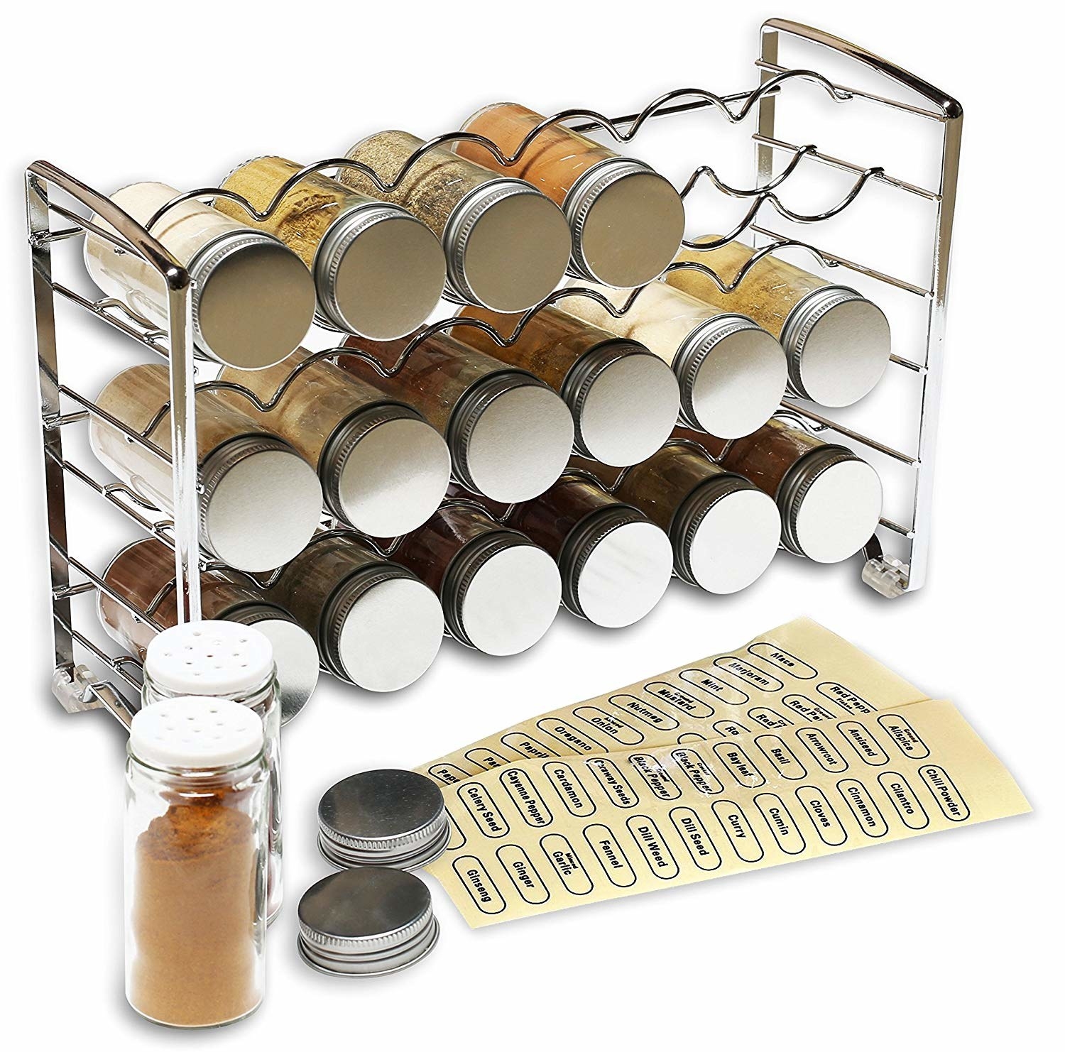 Spice rack with labels 