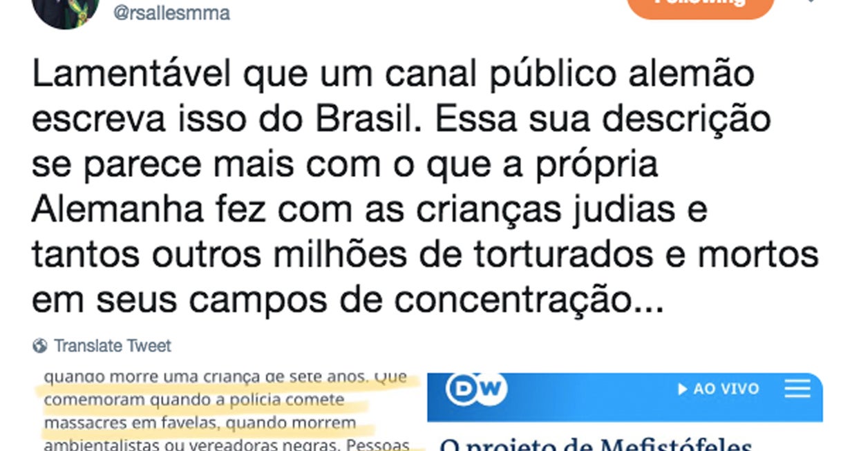 O ministro do Meio Ambiente citou nazismo e Holocausto para rebater crítica — e os alemães responderam