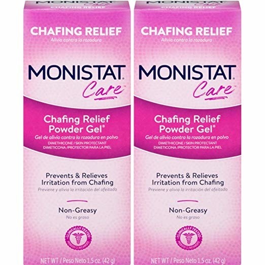 Two boxes of the Monistat Care powder gel