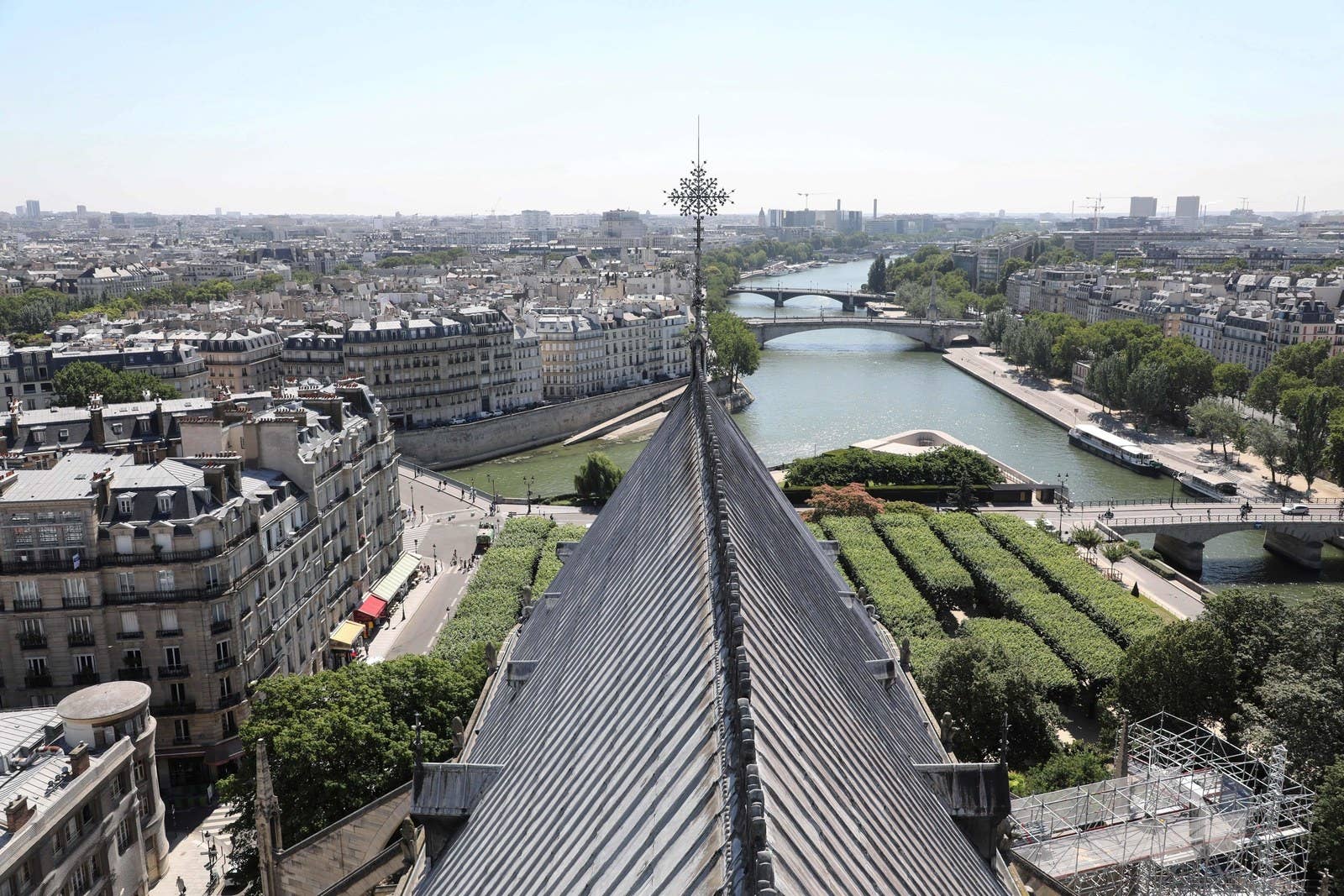 Notre-Dame de Paris Cathedral with a general view of the Seine river and its surroundings, June 26, 2018.