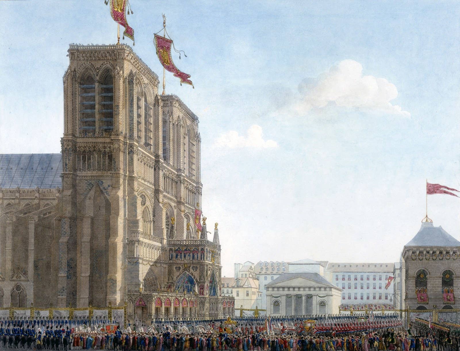 The emperor arriving at Notre-Dame from "Book of the Coronation" by Percier and Fontaine.