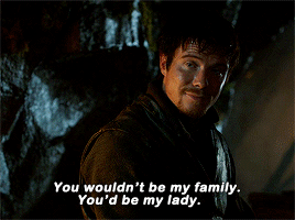 Arya was upset when Gendry decided to join the Brotherhood, asking him to come to Winterfell with her and be her "family". He refuses, citing the class differences between them and the fact he wouldn't be her equal – he'd be calling her "my lady".