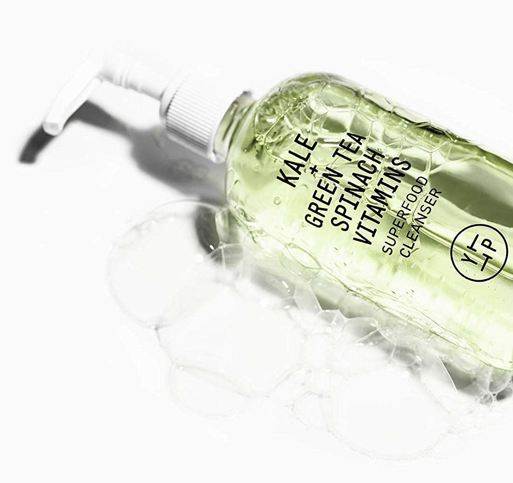 the pump bottle with light green liquid inside