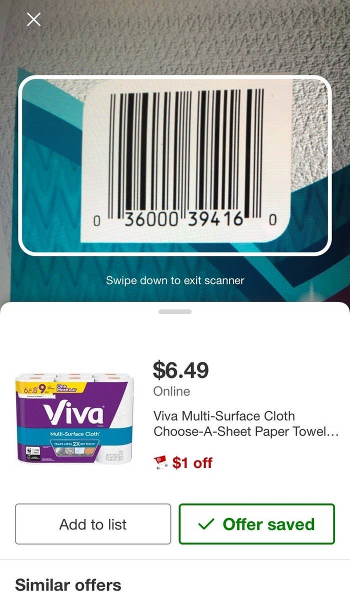 If there isn't a coupon for something you've scanned on the Target app, the app will suggest another similar product that has a deal. Swapping brands or sizes could save you money!