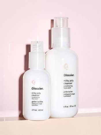 Glossier's Milky Jelly cleanser in two different sizes