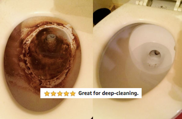 Reviewer&#x27;s toilet bowl after using toilet wand