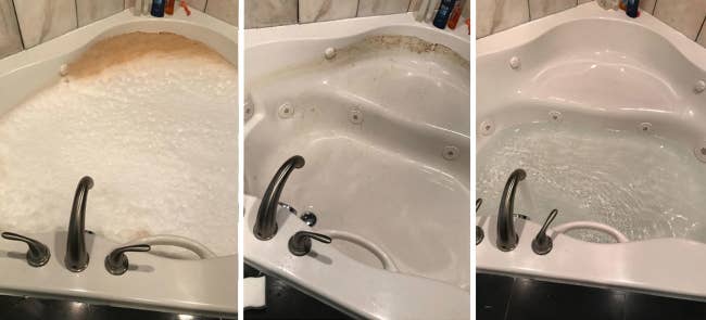 Reviewer showing before-and-after results of using jetted tub cleaner