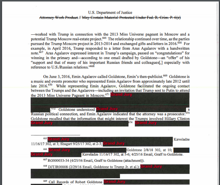 four categories of redacted information in mueller report