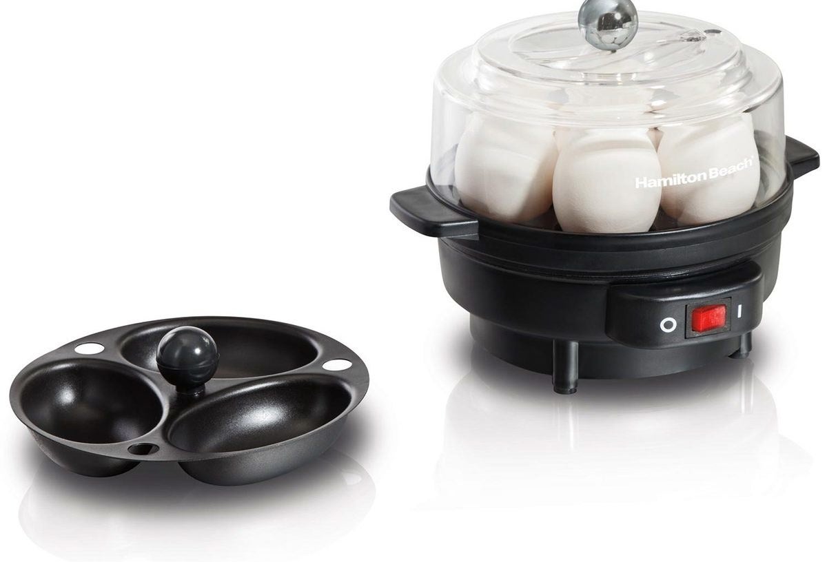 Promising review: "I have been wanting a hard boiled egg cooker for a while and this was a good price and I like Hamilton Beach products. This makes making eggs so much easier than on the stove and the eggs have been way more easy to peel than normal, also you don't have to poke the eggs on a needle to break the shell like all the other egg cookers make you do." —pandemoniamPrice: $16.99 (originally $19.99)
