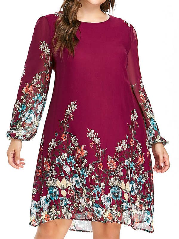 knee length dresses for ladies LOST+WANDER La Rosé Long Slv Maxi Dress Mesh Floral Fall - Black/Red main image 0