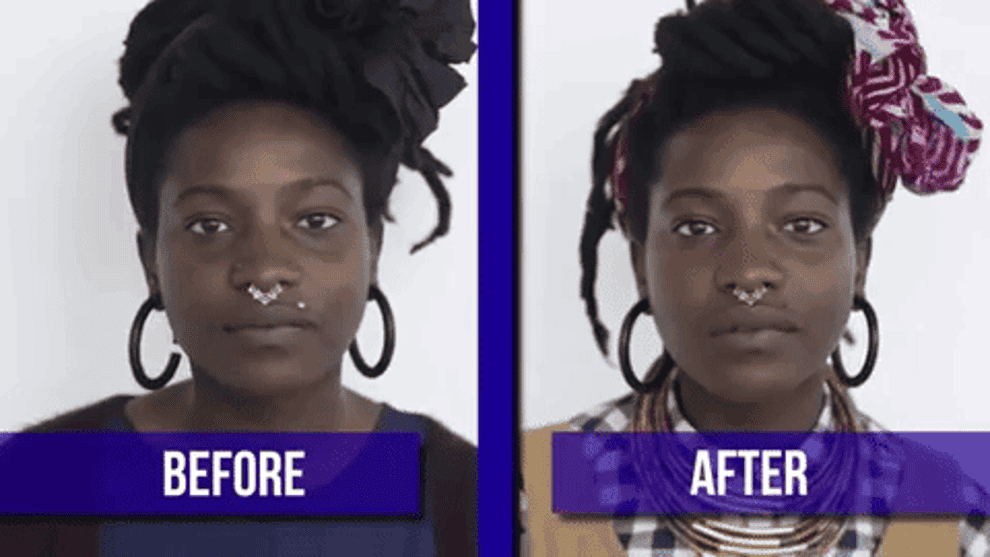 GIF of BuzzFeed employee showing difference in skin before and after the drinking water challenge