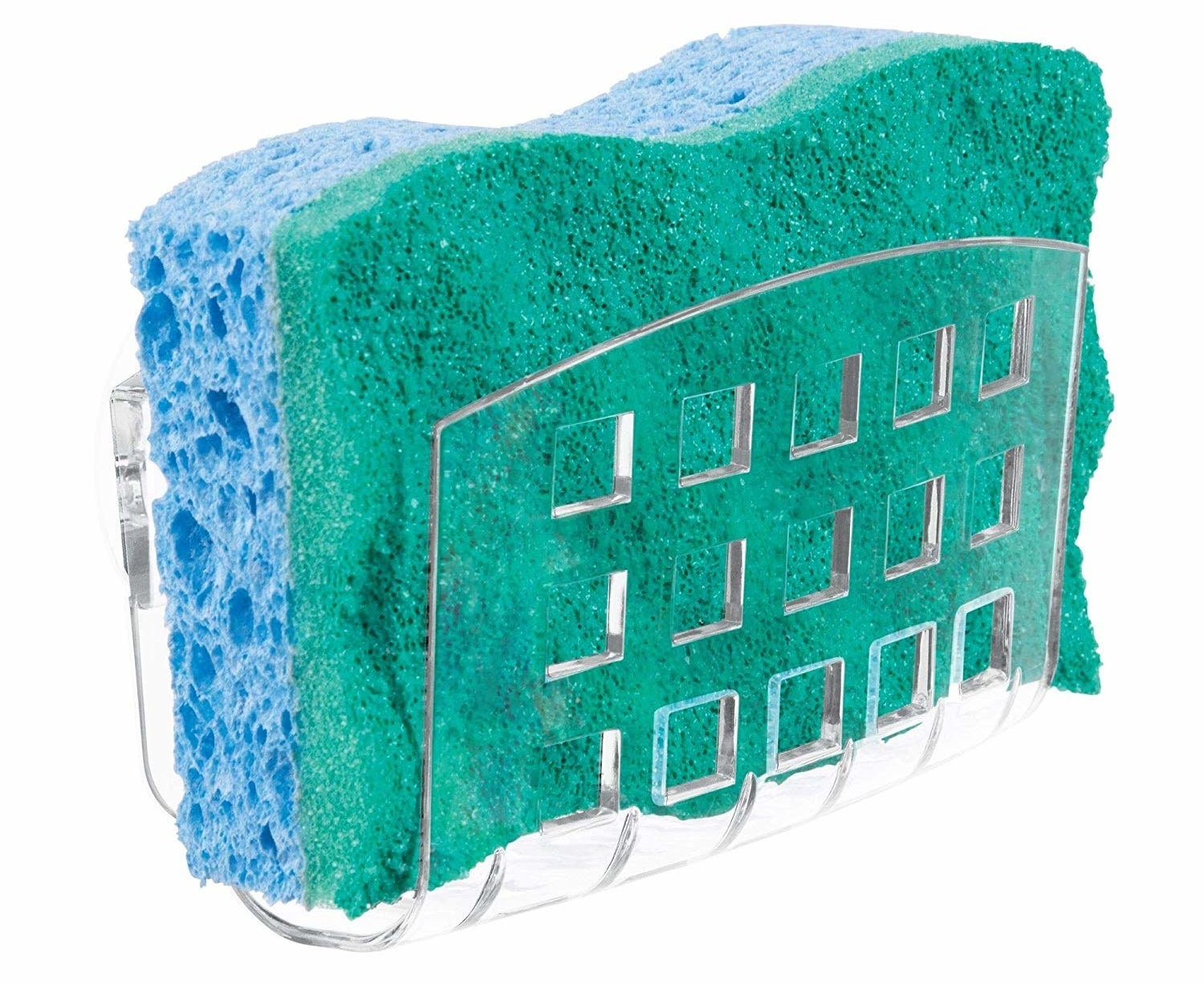A sponge in the clear holder with square holes